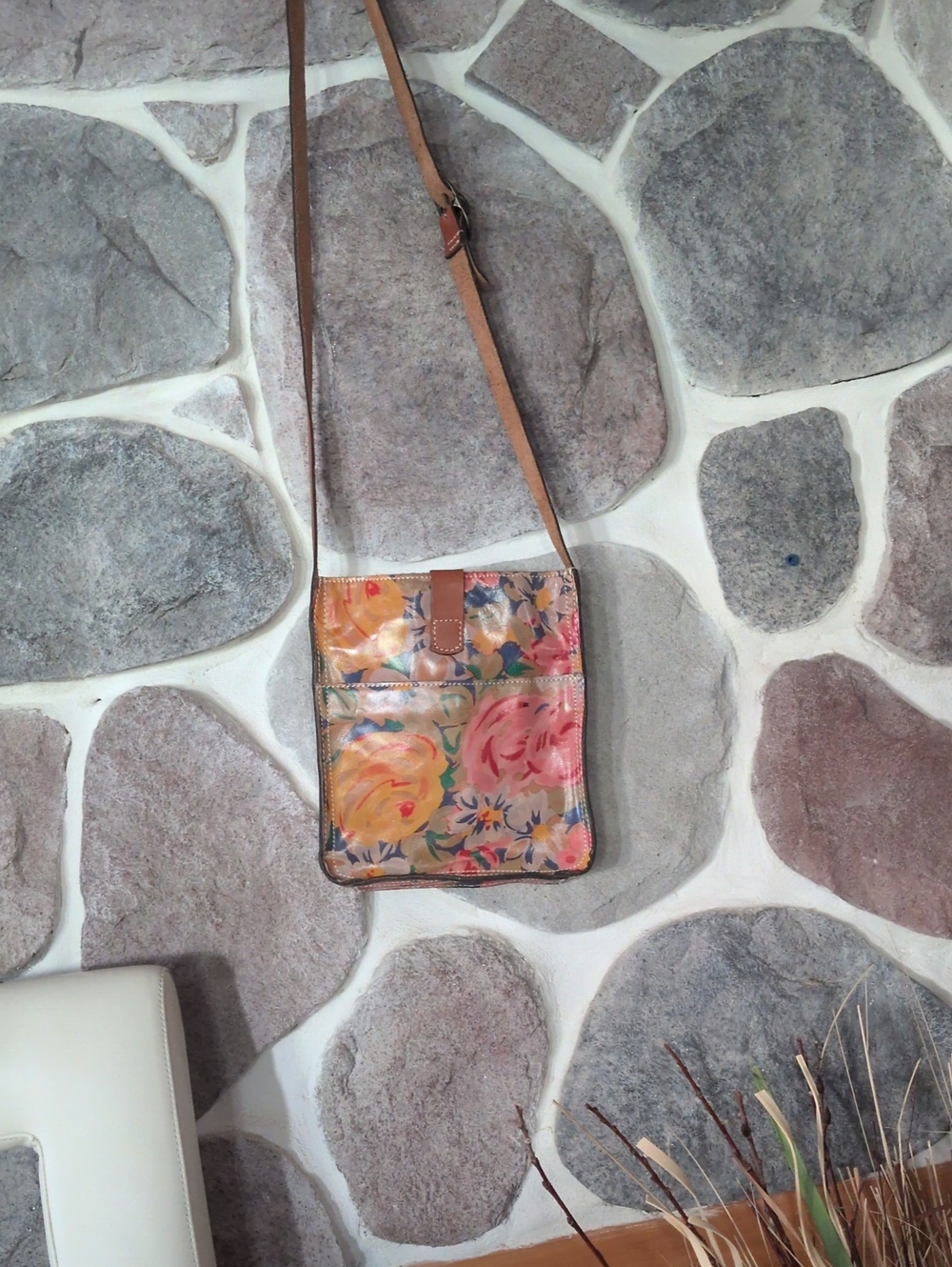 Patricia Nash Floral Leather Crossbody in Pink, Yellow & Tan